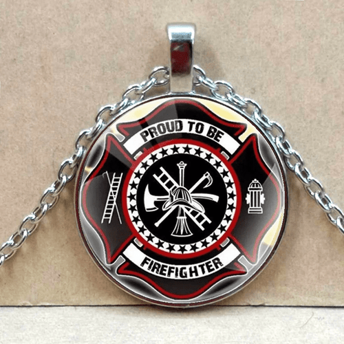 Rescue firefighter pendant necklace firefighter gift jewelry fire station pendant glass convex necklace jewelry