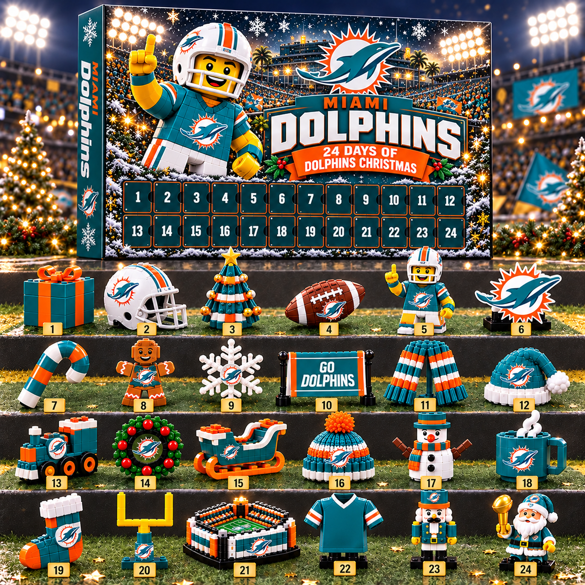 Miami Dolphins NFL 24 Day Of Christmas Advent Calendar Gift For Fan
