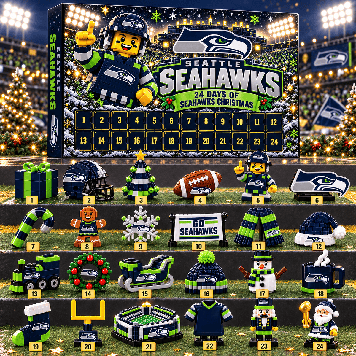 Seattle Seahawks NFL 24 Day Of Christmas Advent Calendar Gift For Fan