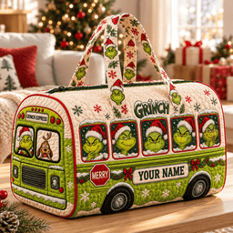 Grinch Express Premium Christmas Quilted Duffle Bag Custom Name Gifts For Fan - Limited Edition