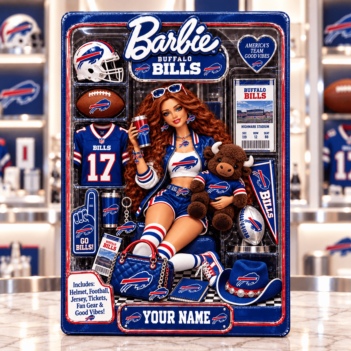 Buffalo Bills Collector Edition Barbie Custom Any Name Acrylic Block Plaque Gifts For Fan - Limited Edition