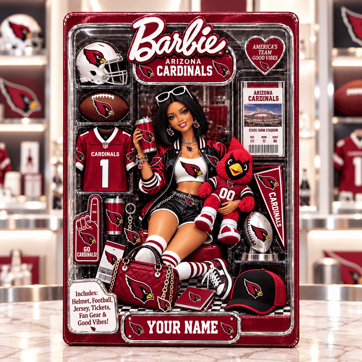 Arizona Cardinals Collector Edition Barbie Custom Any Name Acrylic Block Plaque Gifts For Fan - Limited Edition