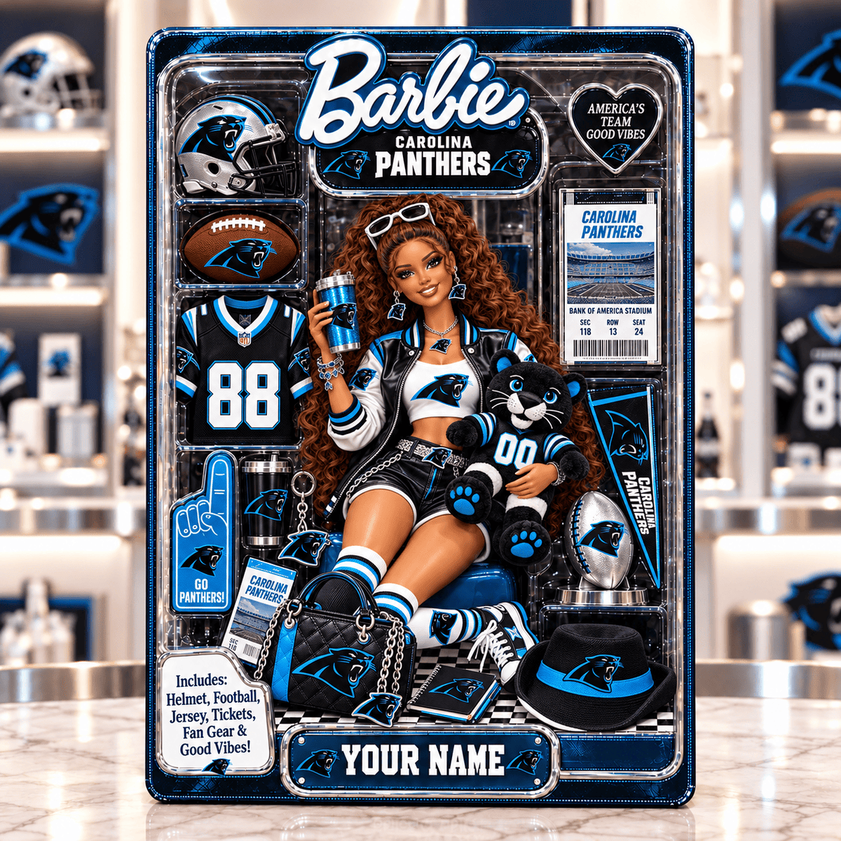 Carolina Panthers Collector Edition Barbie Custom Any Name Acrylic Block Plaque Gifts For Fan - Limited Edition