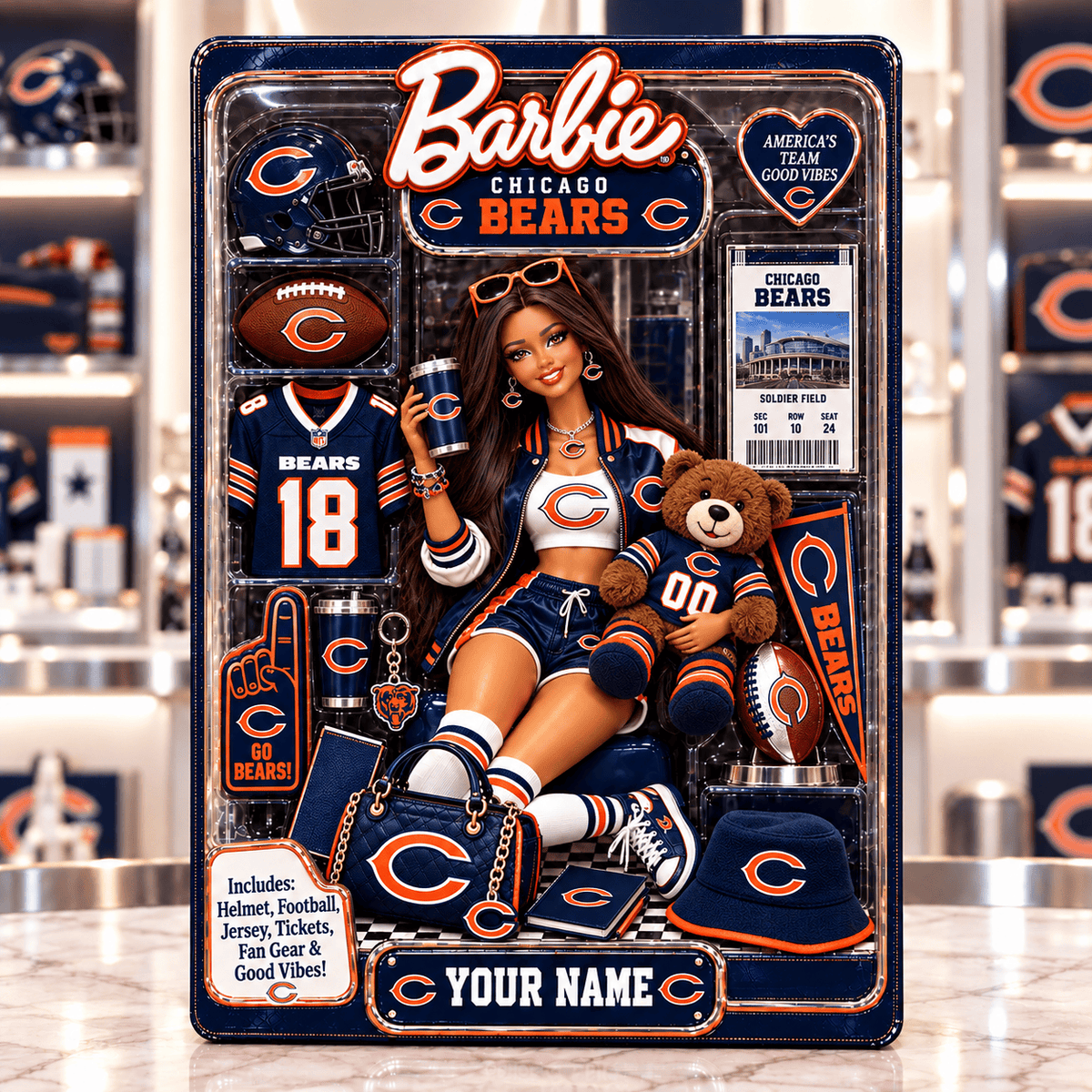 Chicago Bears Collector Edition Barbie Custom Any Name Acrylic Block Plaque Gifts For Fan - Limited Edition