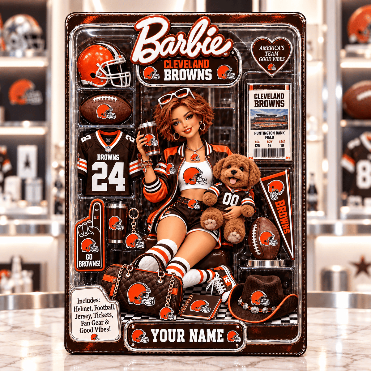 Cleveland Browns Collector Edition Barbie Custom Any Name Acrylic Block Plaque Gifts For Fan - Limited Edition