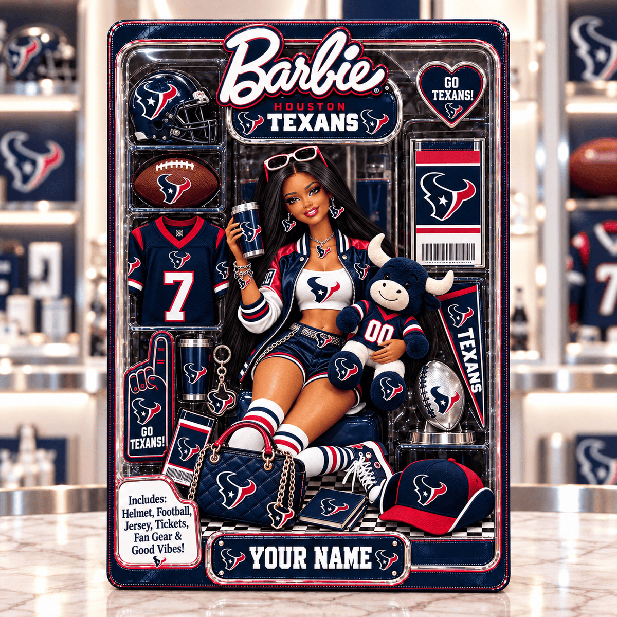 Houston Texans Collector Edition Barbie Custom Any Name Acrylic Block Plaque Gifts For Fan - Limited Edition