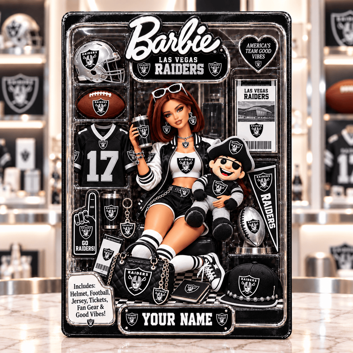 Las Vegas Raiders Collector Edition Barbie Custom Any Name Acrylic Block Plaque Gifts For Fan - Limited Edition