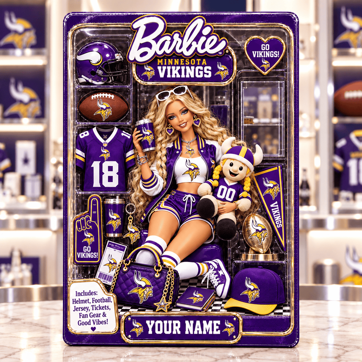 Minnesota Vikings Collector Edition Barbie Custom Any Name Acrylic Block Plaque Gifts For Fan - Limited Edition