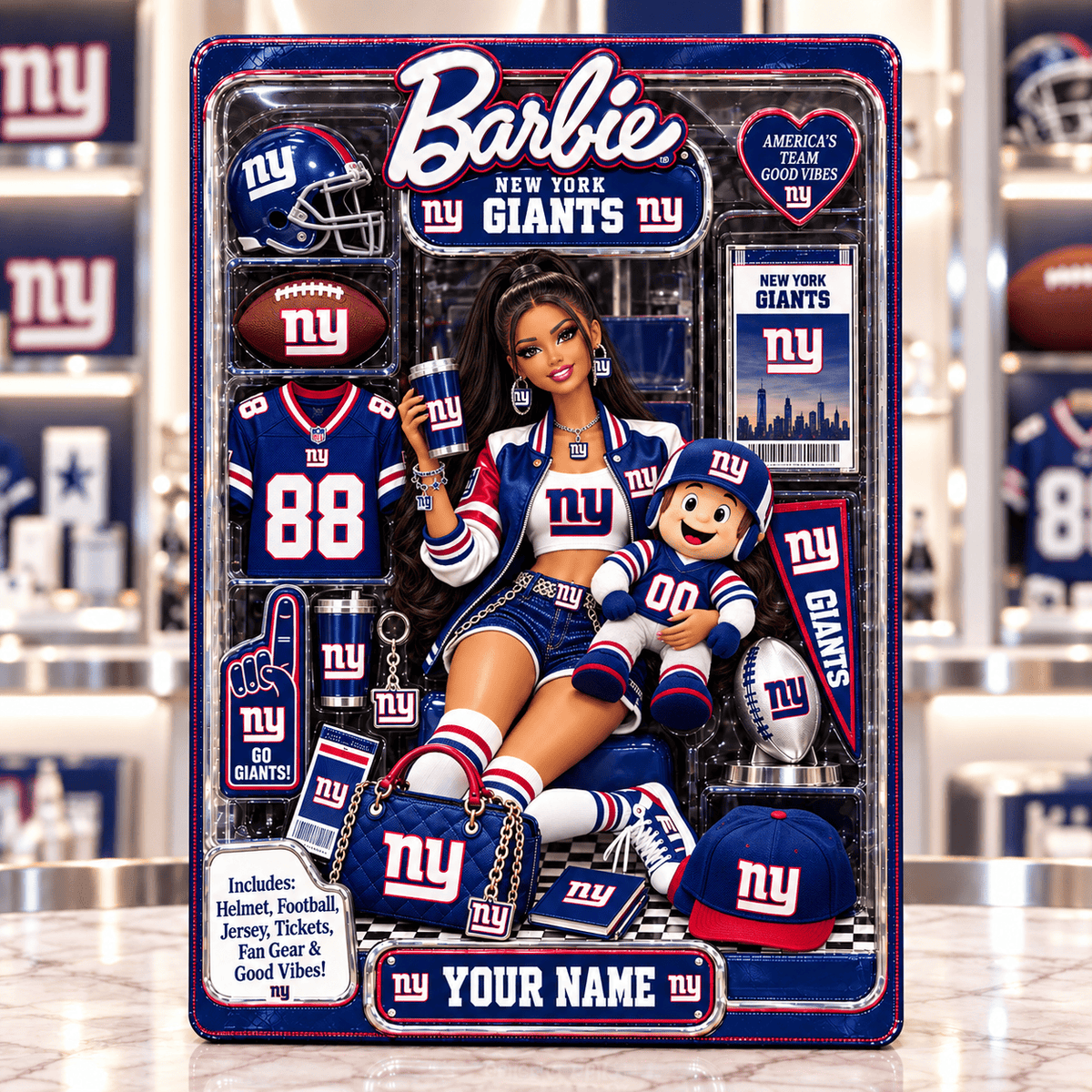 New York Giants Collector Edition Barbie Custom Any Name Acrylic Block Plaque Gifts For Fan - Limited Edition