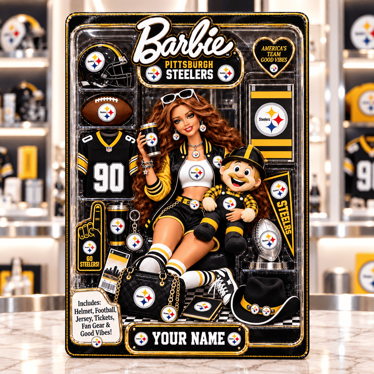Pittsburgh Steelers Collector Edition Barbie Custom Any Name Acrylic Block Plaque Gifts For Fan - Limited Edition