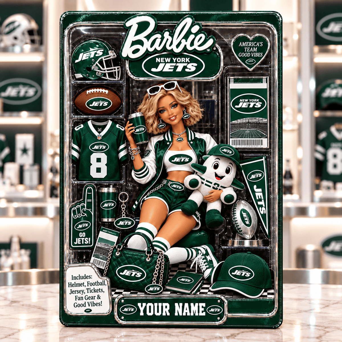 New York Jets Collector Edition Barbie Custom Any Name Acrylic Block Plaque Gifts For Fan - Limited Edition
