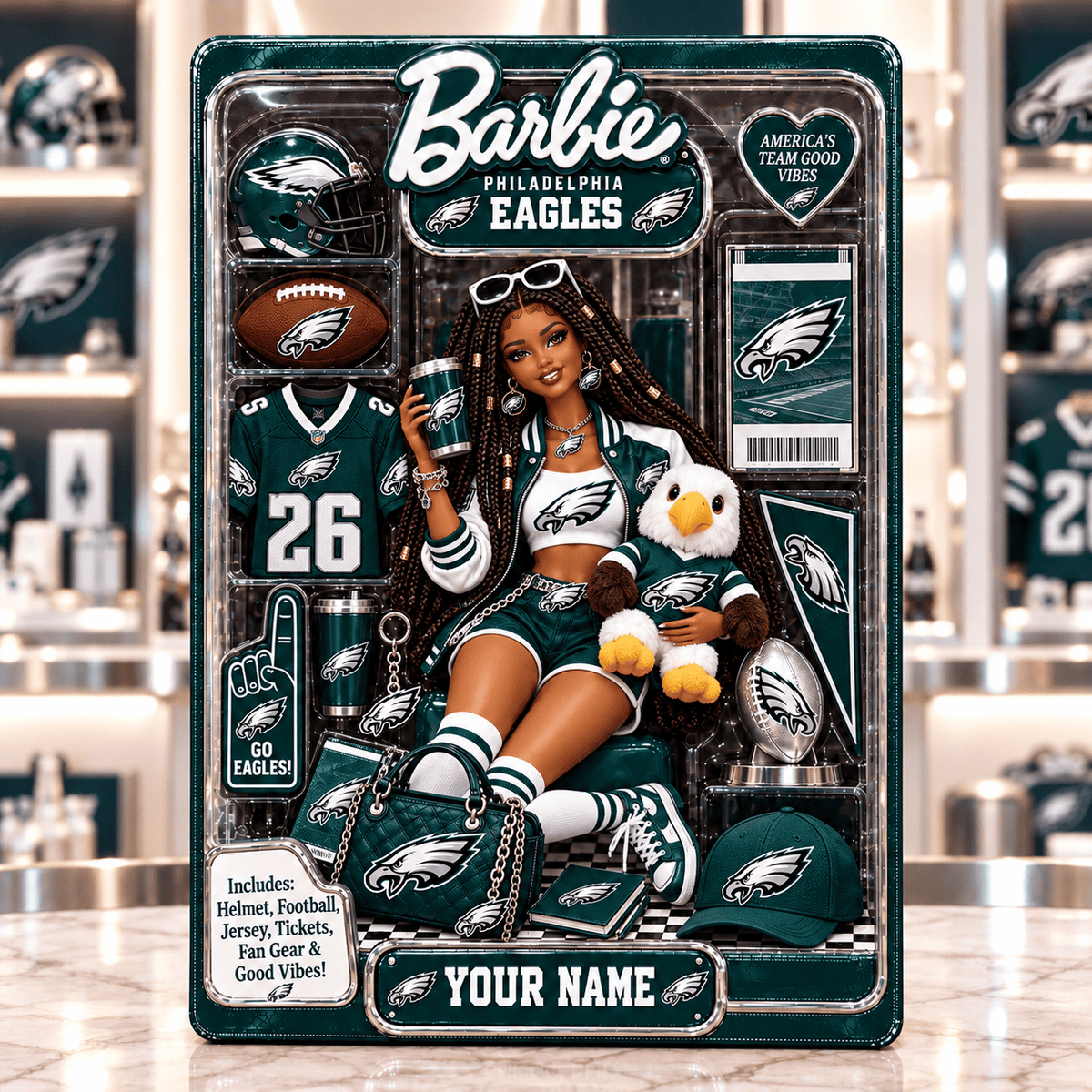 Philadelphia Eagles Collector Edition Barbie Custom Any Name Acrylic Block Plaque Gifts For Fan - Limited Edition