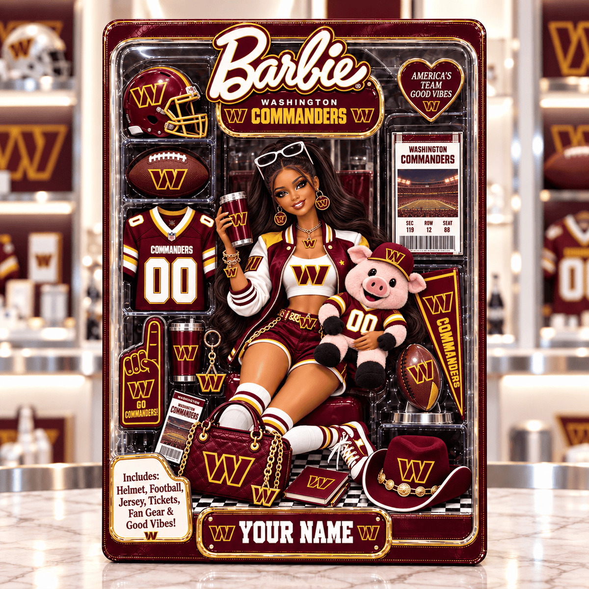 Washington Commanders Collector Edition Barbie Custom Any Name Acrylic Block Plaque Gifts For Fan - Limited Edition