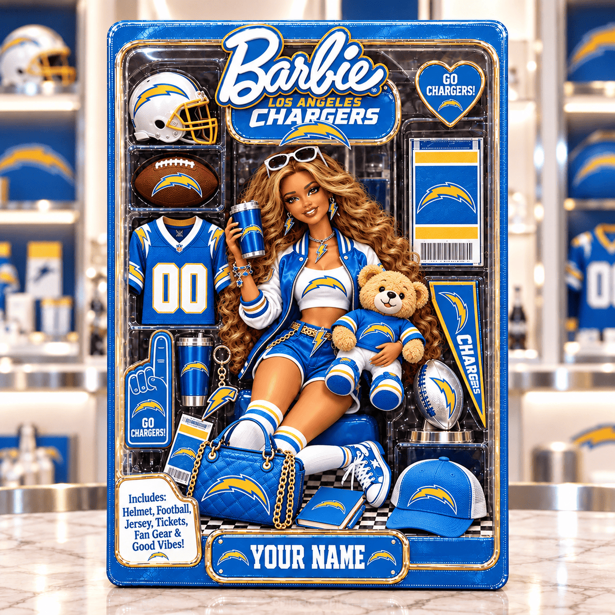 Los Angeles Chargers Collector Edition Barbie Custom Any Name Acrylic Block Plaque Gifts For Fan - Limited Edition