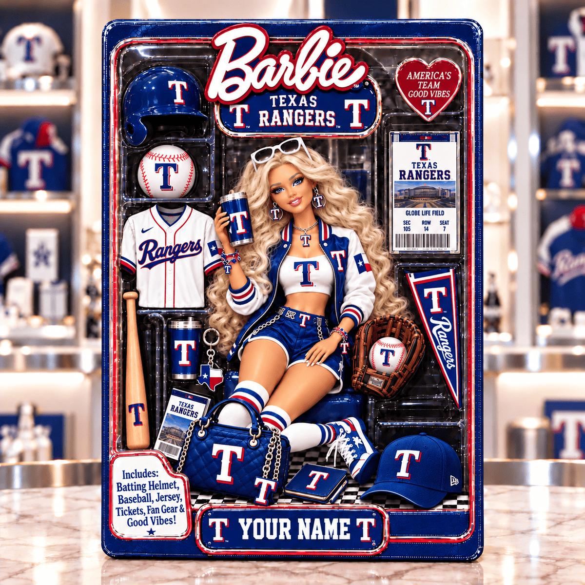 Texas Rangers Collector Edition Barbie Custom Any Name Acrylic Block Plaque Gifts For Fan - Limited Edition