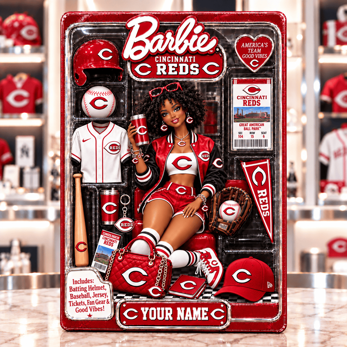 Cincinnati Reds Collector Edition Barbie Custom Any Name Acrylic Block Plaque Gifts For Fan - Limited Edition
