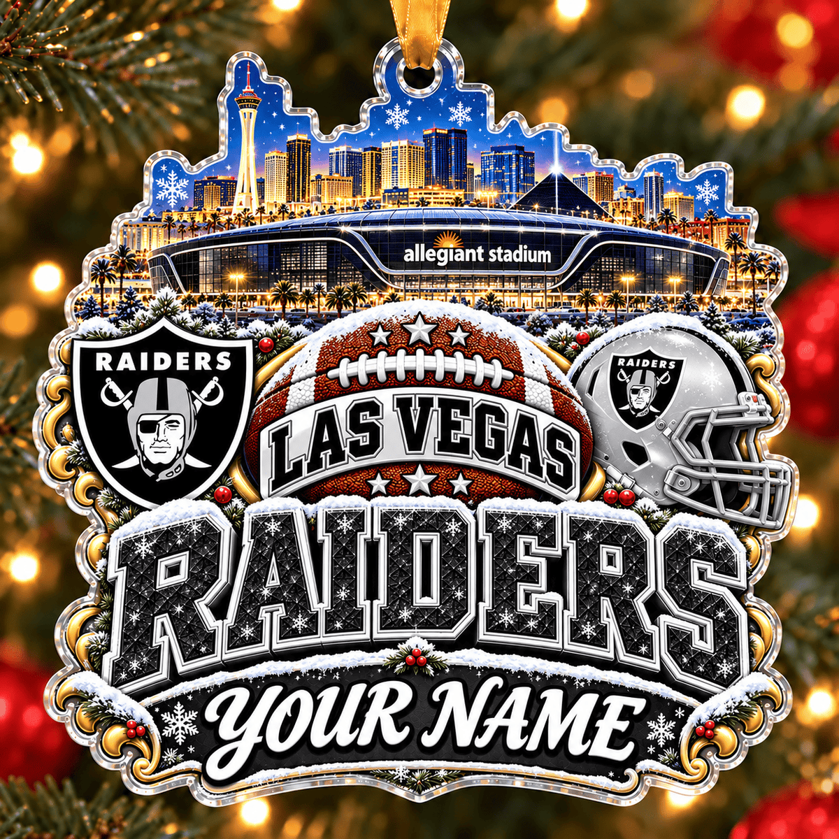 Las Vegas Raiders Christmas NFL Acrylic Ornament Personalized Gift For Fan - Limited Edition