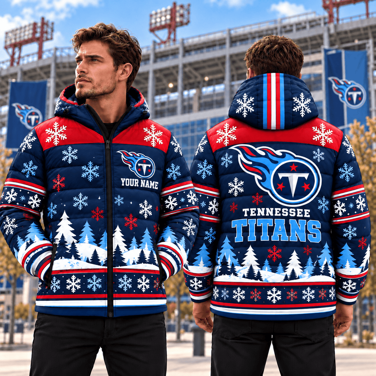 Tennessee Titans Christmas Waterproof Thickened Down Jacket Custom Name Gifts For Fan