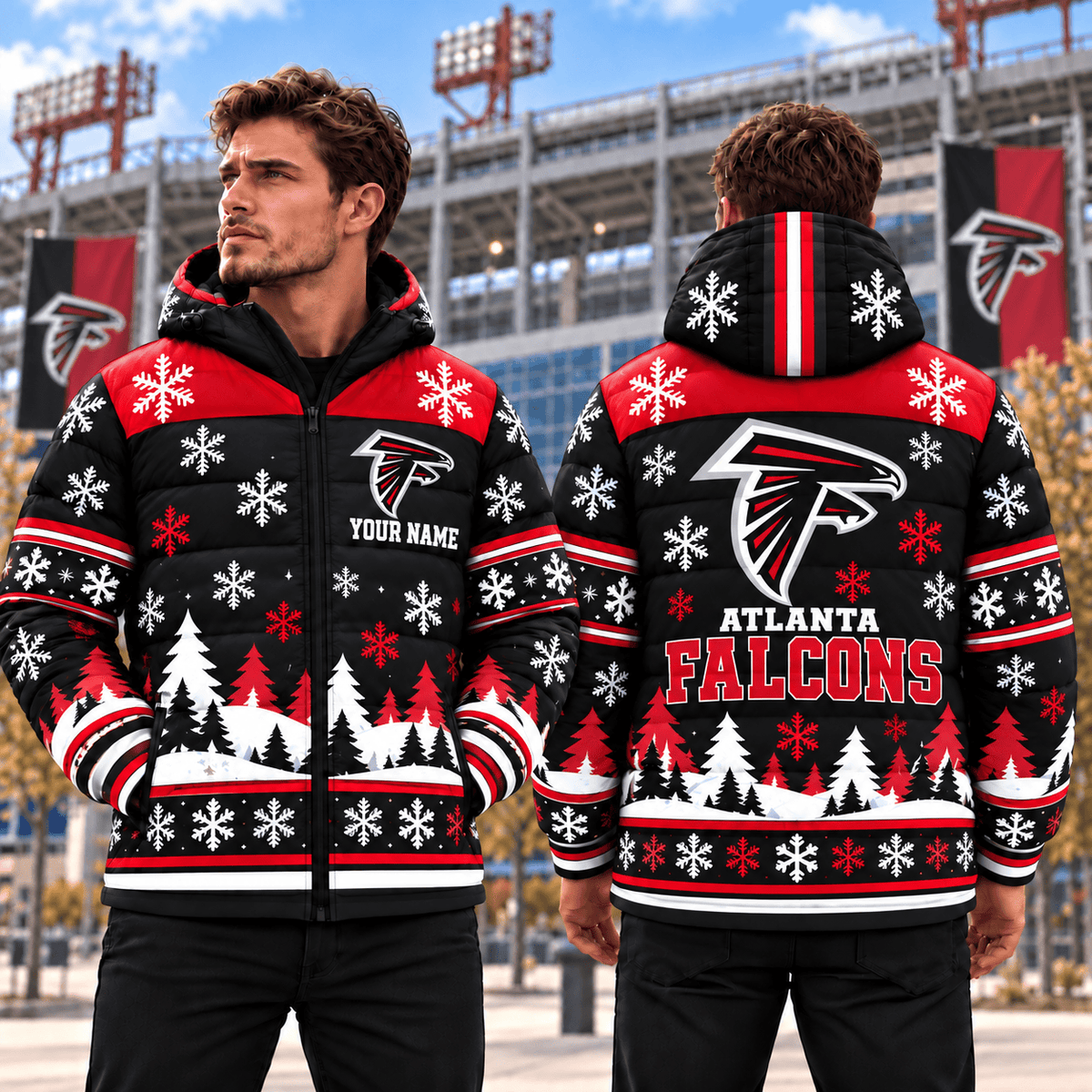 Atlanta Falcons Christmas Waterproof Thickened Down Jacket Custom Name Gifts For Fan