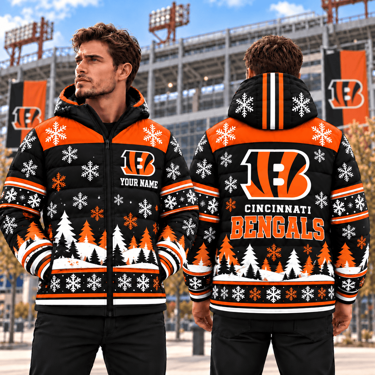 Cincinnati Bengals Christmas Waterproof Thickened Down Jacket Custom Name Gifts For Fan