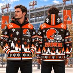 Cleveland Browns Christmas Waterproof Thickened Down Jacket Custom Name Gifts For Fan