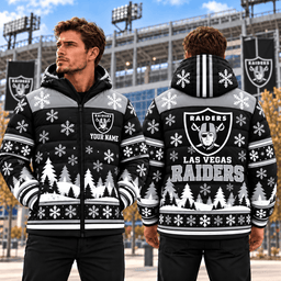 Las Vegas Raiders Christmas Waterproof Thickened Down Jacket Custom Name Gifts For Fan