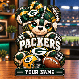 Green Bay Packers Patchwork Teddy Bear Acrylic Plaque Custom Any Name Gifts For Fan