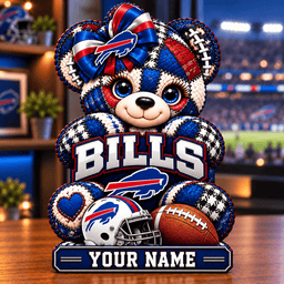 Buffalo Bills Patchwork Teddy Bear Acrylic Plaque Custom Any Name Gifts For Fan
