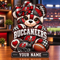 Tampa Bay Buccaneers Patchwork Teddy Bear Acrylic Plaque Custom Any Name Gifts For Fan