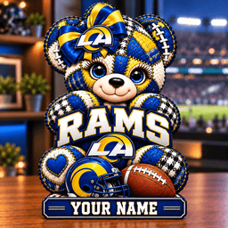 Los Angeles Rams Patchwork Teddy Bear Acrylic Plaque Custom Any Name Gifts For Fan