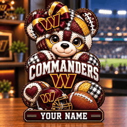 Washington Commanders Patchwork Teddy Bear Acrylic Plaque Custom Any Name Gifts For Fan