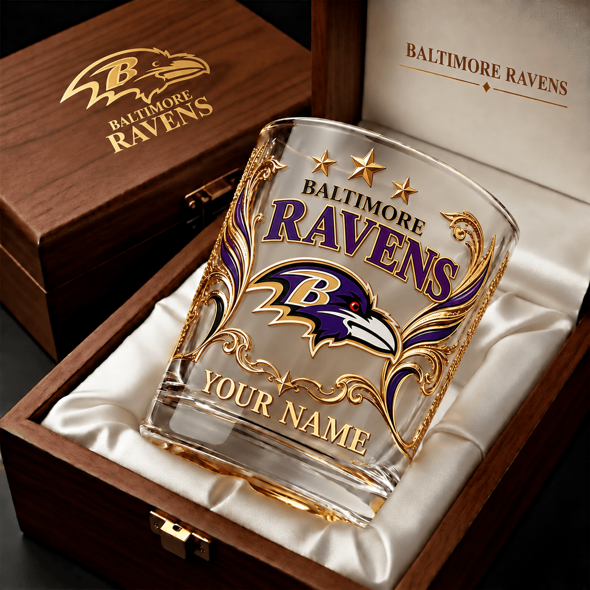 Baltimore Ravens NFL Whiskey Glass Custom Any Name Gifts For Fan - Limited Edition