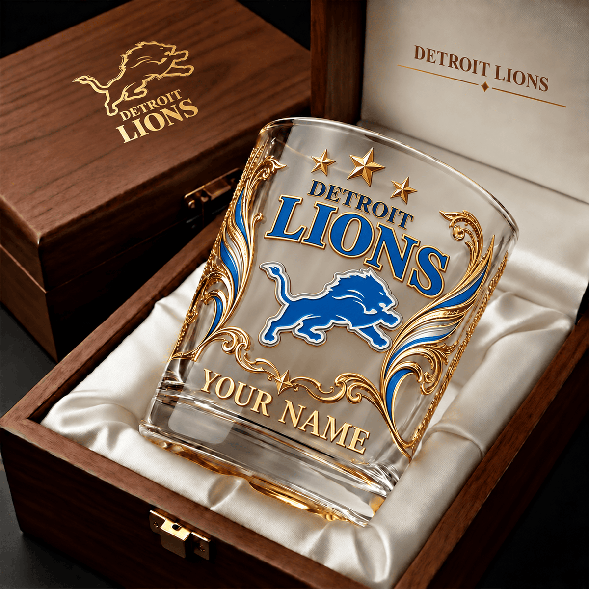 Detroit Lions NFL Whiskey Glass Custom Any Name Gifts For Fan - Limited Edition