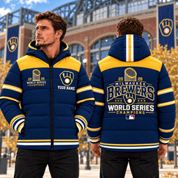 Milwaukee Brewers 2026 World Series Champions Waterproof Thickened Down Jacket Custom Name Gift For Fan