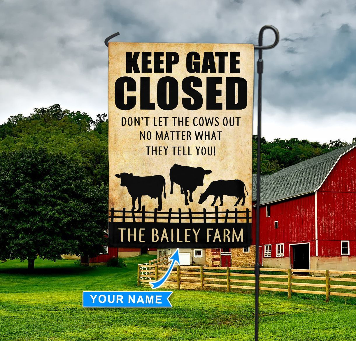 DIF1408005- Dairy Cattle Personalized Flag - TinyHeartWags.Com