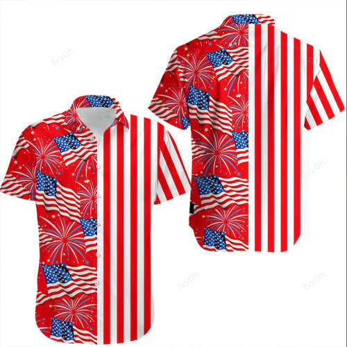 American Flag Hawaiian Shirts for Men Women Patriotic Hawaiian 4th of July Gift