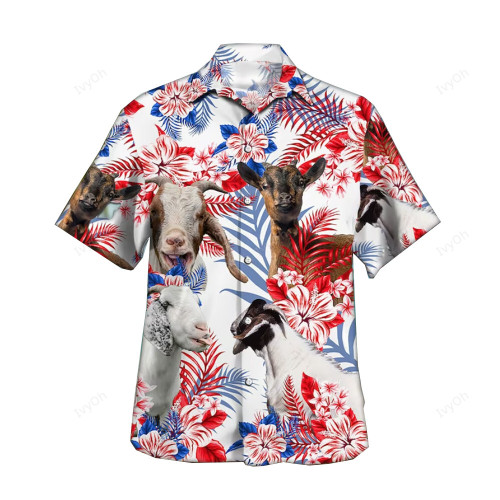 Goat in American Flag Patterns Hawaiian Shirt Aloha 4th of July Independence Day Gift