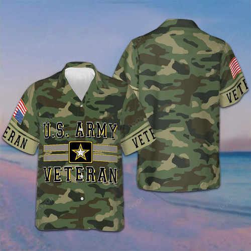 US Army Veteran Hawaiian Shirt Camo Button Up Shirt Gifts For Army Veterans