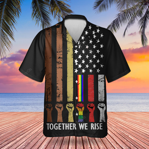 American Together We Rise Hawaiian Shirt Juneteenth Be Kind Asl Flag Blm Patriotic Gifts Ideas