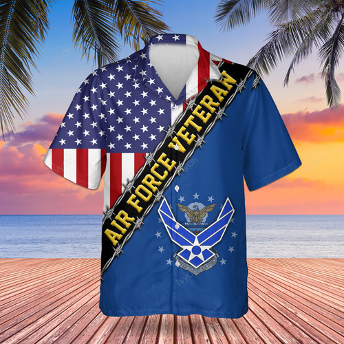 Air Force Veteran Hawaiian Shirt With American Flag Proud Veteran Patriot Clothing
