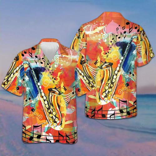 Saxophone Guides You To The World Hawaiian Shirt Beach Button Down Shirt Men Music Lovers Gift