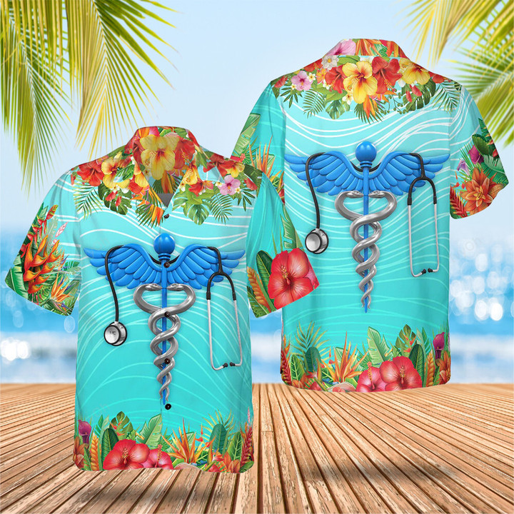 Caduceus Symbol And Stethoscope Hawaiian Shirt Cool Summer Shirts Gifts For Nurse Men Women