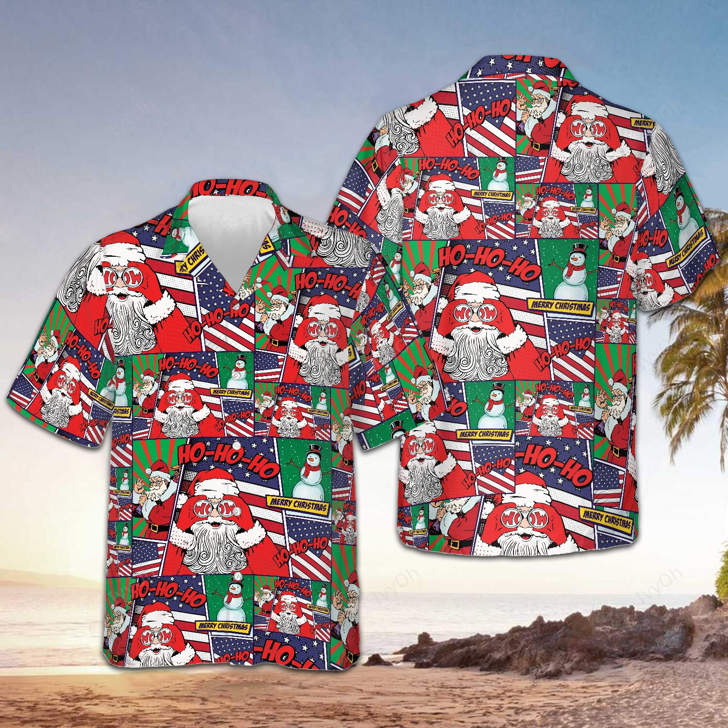 Santa Merry Christmas Hawaiian Shirt Xmas Santa Mens Christmas Button Up Shirts