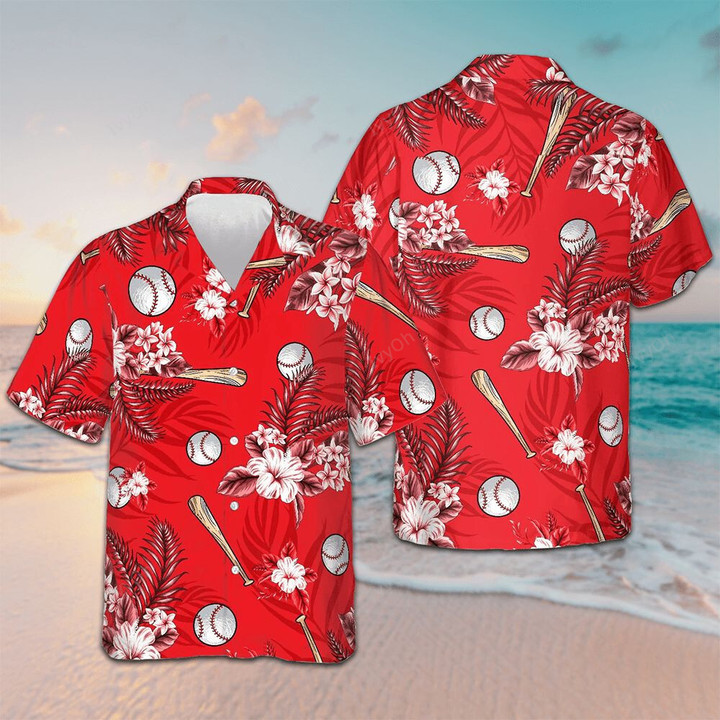 Hot Baseball Summer Hawaiian Shirt Red Button Up Shirt Best Gifts For Baseball Coaches