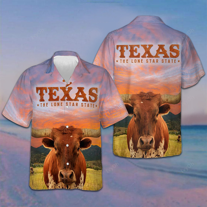 Texas The Lone Star State Hawaiian Shirt Texas Longhorn Bull Button Down Shirt For Texans