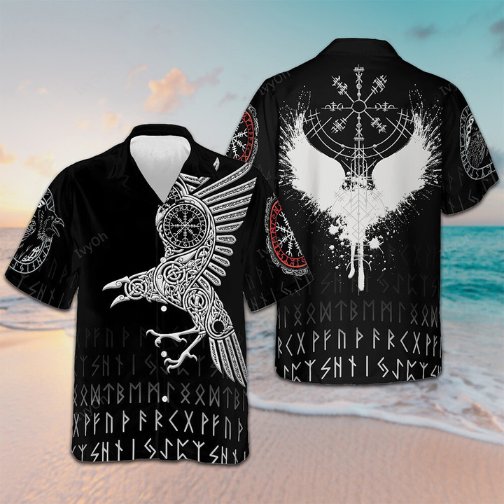 Norse Mythology The Raven Of Odin Hawaiian Shirt Mens Short Sleeve Button Up Gifts For Nephew