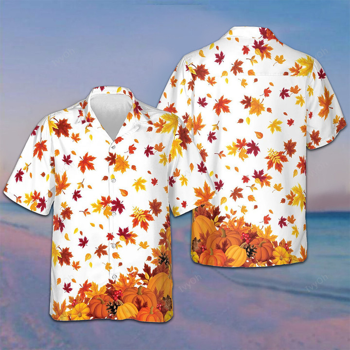 Thanksgiving Pumpkins And Autumn Leaves Hawaiian Shirt Mens Button Up Thanksgiving Ideas