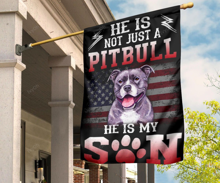 Pitbull He Is Not Just A Pitbull He Is My Son Old Retro U.S Flag Decor Gift For Pitbull Lovers