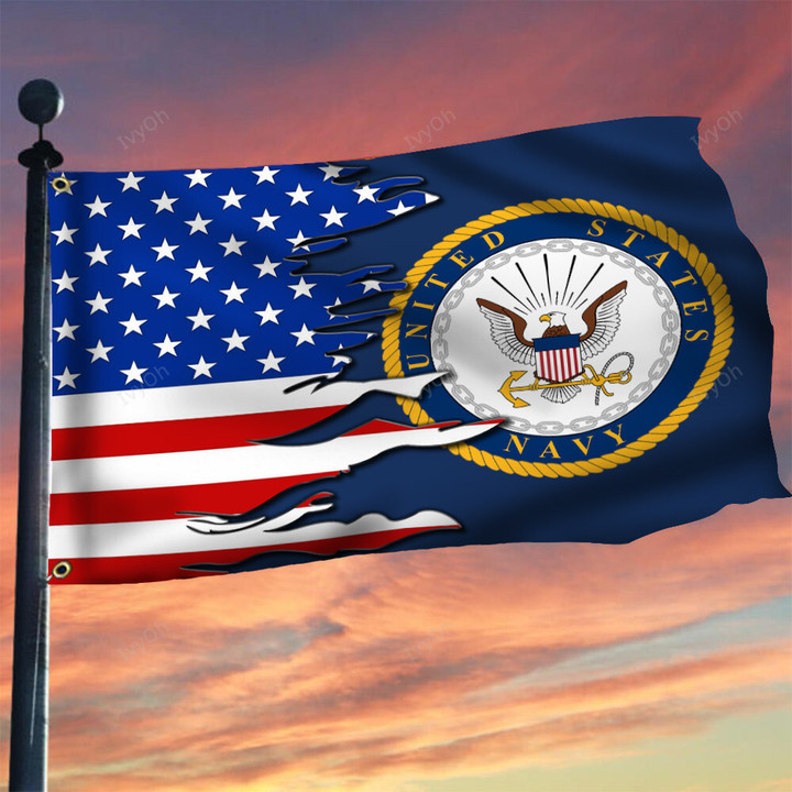 US Navy Emblem American Flag Proud USN US Navy Flags For Sale Patriotic Yard Decor