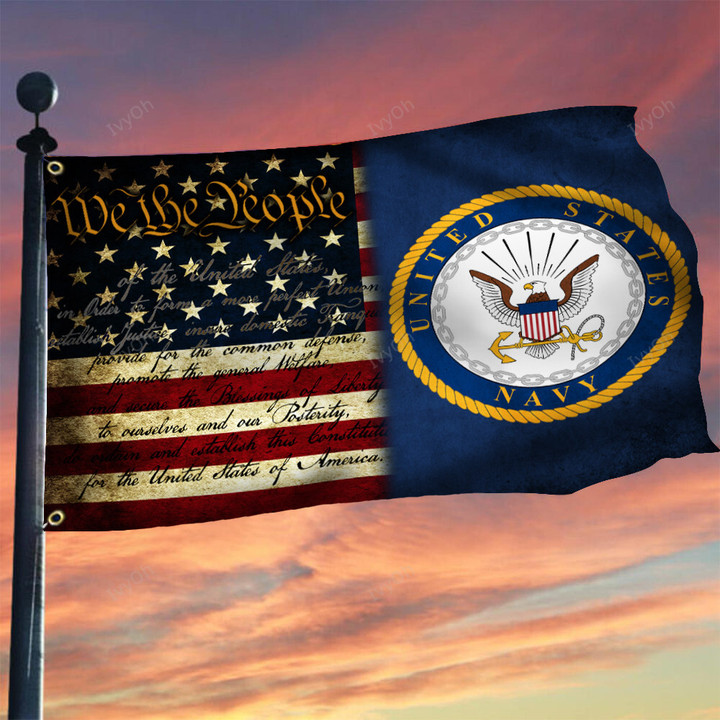 United States Navy Flag We The People American Flag USN Emblem Patriotic Banner